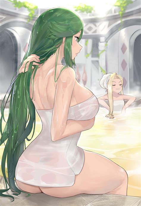 rule 34 2girls ass bath big breasts goddess green hair hot spring j