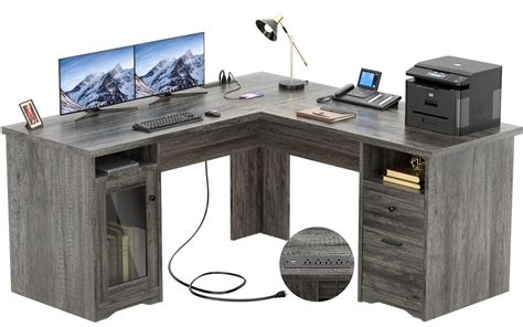 buy unikito  shaped desk  drawers   corner computer desks  usb charging port