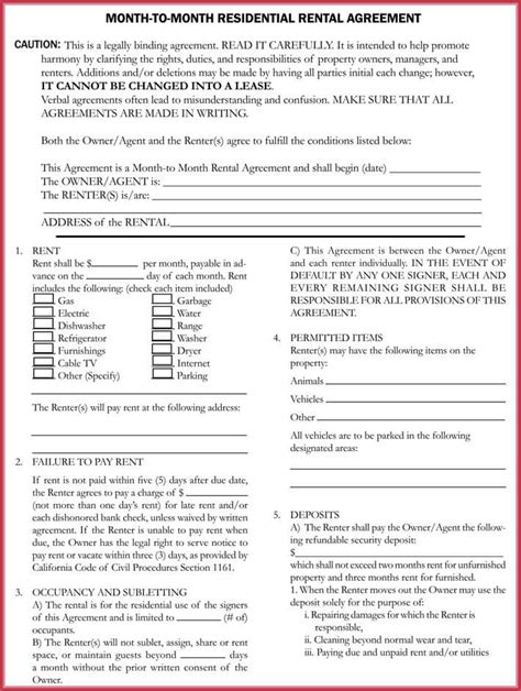 printable month  month lease agreement