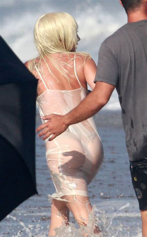 A Wet Lady Gaga At The Beach Hot See Through Ass And Tits