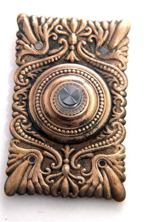 antique victorian doorbell push button  light brass bronze corbin ah vintage