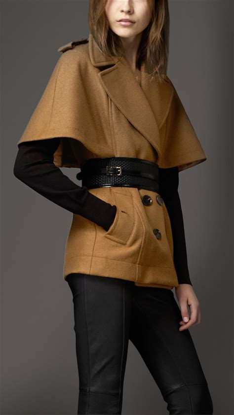 lyst burberry wool cape coat  brown