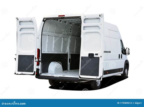 empty white van  rear doors opened stock photo image  front hood