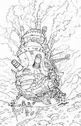 Howl Howls Ghibli 塗り絵 ハウル Castillo 動く 大人 Ambulante Castles ぬりえ Castelo Desenhos Totoro Ambulant Th01 Template sketch template