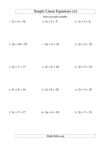 solving linear equations form ax    math worksheet