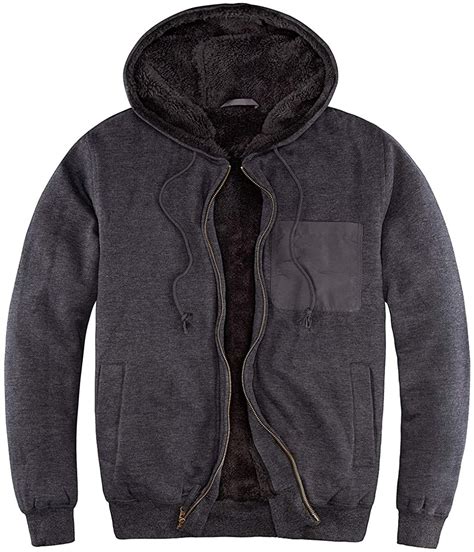 mens winter heavyweight fleece hooded jacket full zip  sherpa lined