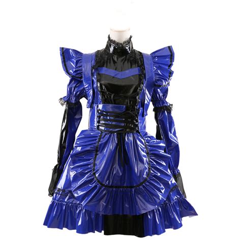 sissy maid pvc lockable purple dress uniform cosplay costume ebay