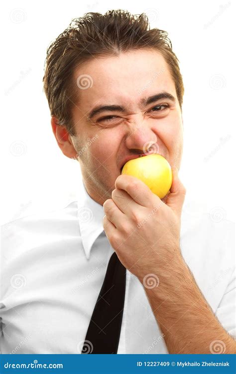 young man eating apple stock image image  apple face