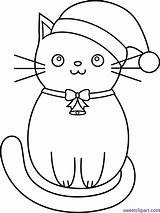 Cat Christmas Coloring Line Pages Kitten Printable Clip Drawing Kitty Kids Cats Kittens Cute Print Animal Color Cartoon Outline Fat sketch template