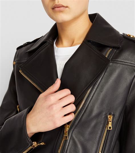 Balmain Black Cropped Leather Jacket Harrods Uk