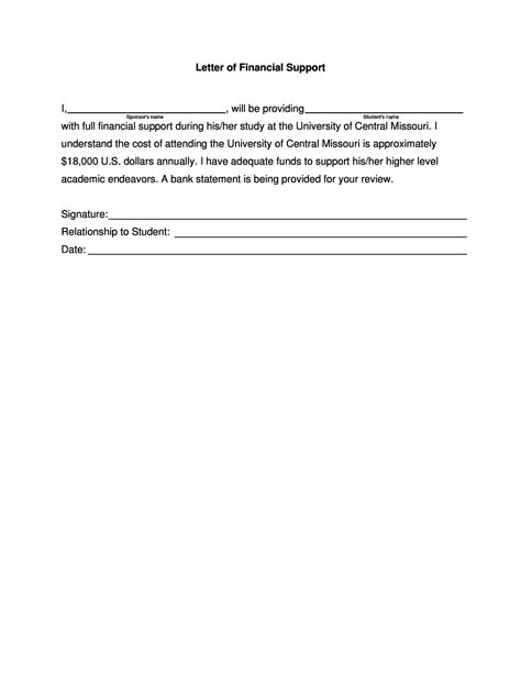 sample letter  financial support   family member  document
