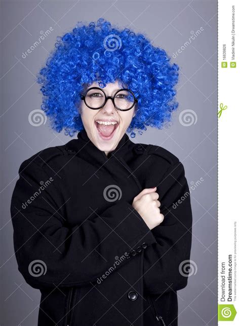 Funny Blue Hair Girl In Glasses And Black Coat Royalty