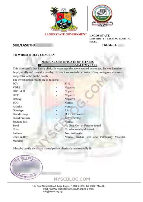 nysc medical certificate nysc blog
