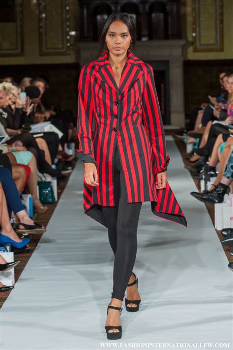 lenie boya london fashion week ss  red  black striped coat   fabric manipulation