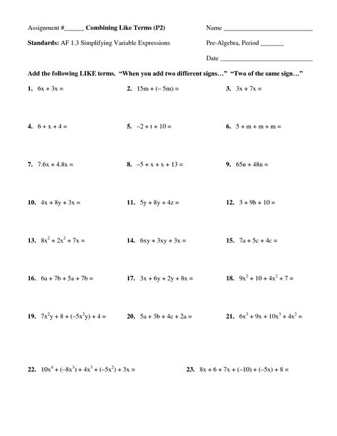 images  combining  terms worksheet answer key algebra