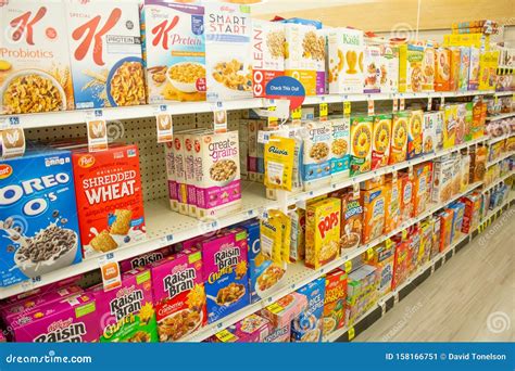 cereal aisle   grocery store editorial photo image  product