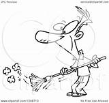Man Sweeping Cartoon Toonaday Clip Royalty Outline Illustration Rf Clipart sketch template
