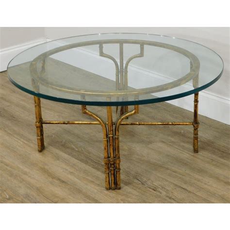 Faux Bamboo Gilt Metal Base Round Glass Top Coffee Table Chairish