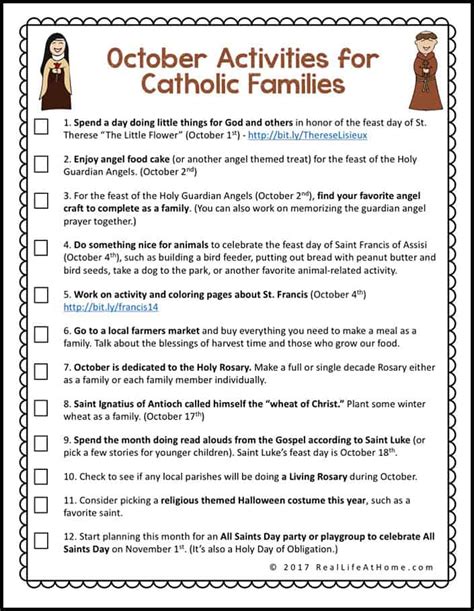 october activities  catholic families printable