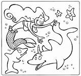 Dolphin Coloring Pages Animals Mermaid sketch template
