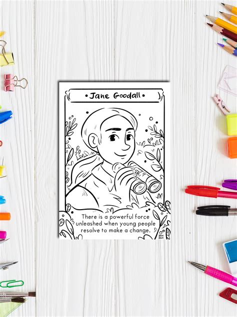 jane goodall coloring page printable coloring page science etsy australia