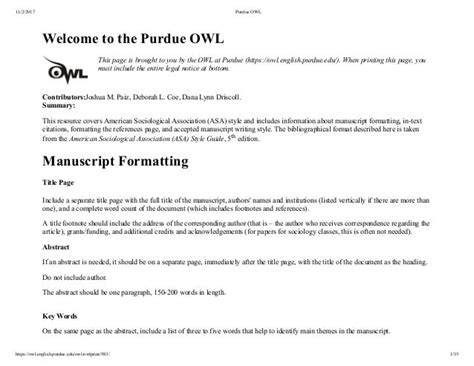 asa paper purdue owl asa format citation machine sample paper