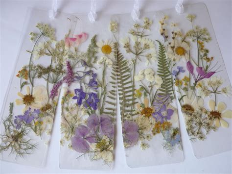 laminated unique bookmarks  real pressed flowers set   etsy