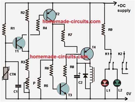 simple thermostat circuit  transistors homemade circuit projects