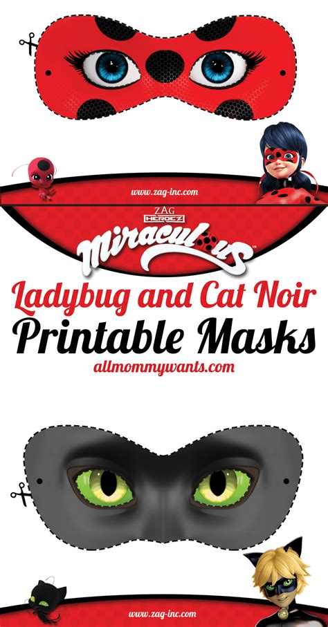 printables miraculous adventures  ladybug  cat noir masks life