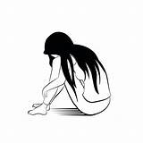Lonely Drawing Girl Sad Vector Woman Sitting Alone Illustration Sketching Stock Depression Boy Depressed Ink Style Illustrations Loney Clip Getdrawings sketch template