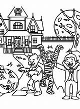 Coloring Halloween Pages Scary Spooky Trick Treat Costumes Haunted House Fun Sheets Printable Printables Adults Print Safety Treats Tricking Kids sketch template
