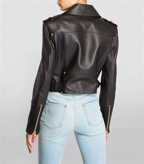 Balmain Black Cropped Leather Jacket Harrods Uk