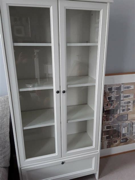 White Ikea Display Cabinet Glass Doors 4 Shelves And