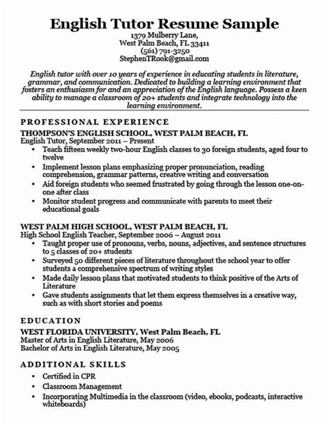 Tutor Job Description Resume Luxury English Tutor Resume