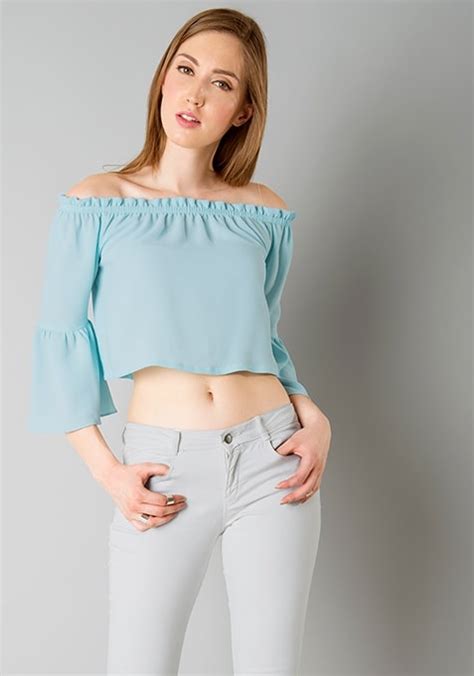 buy women off shoulder crop top light blue tops at flat 50 online