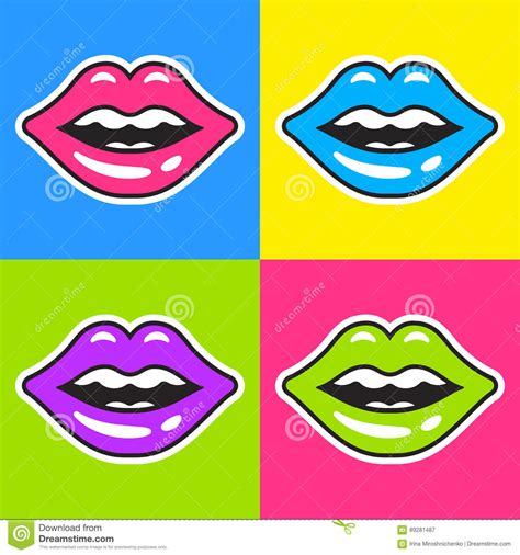Lips Pop Art Set Stock Vector Illustration Of Kiss