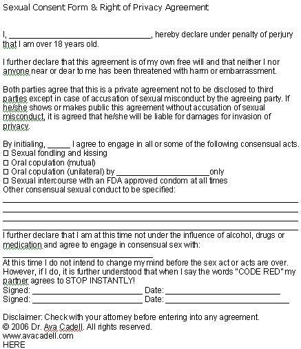 Sexual consent form