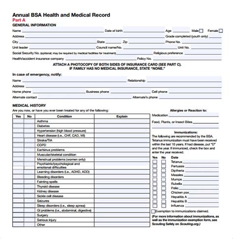 fillable part   bsa medical form printable forms