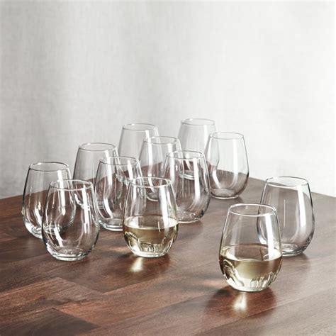 Set Of 12 Stemless Wine Glasses 11 75 Oz Crate And Barrel