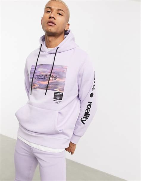 bershka printed hoodie  lilac asos