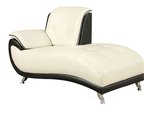 Olivette Black White Bonded Leather Modern Chaise Lounge