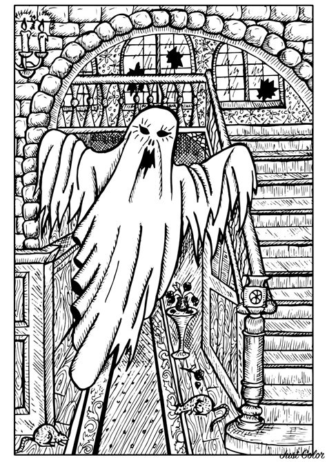 ghost   haunted house halloween adult coloring pages