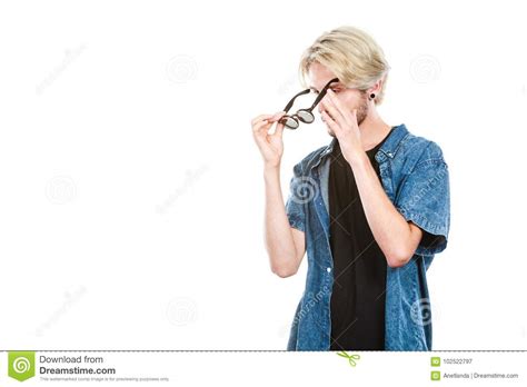 Hipster Taking Off His Glasses Isolated Stock Image Image Of Outfit