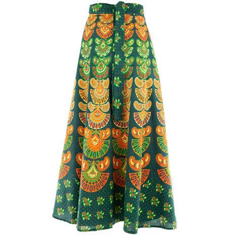 hippie bohemian maxi long skirt cotton fabric boho wrap block print