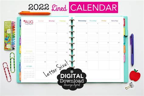 lined calendar printable planner inserts  etsy