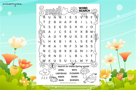 spring word search puzzle  printable  merry
