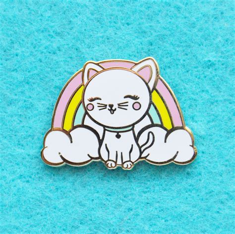 rainbow white cat enamel pin badge kawaii cat accessories