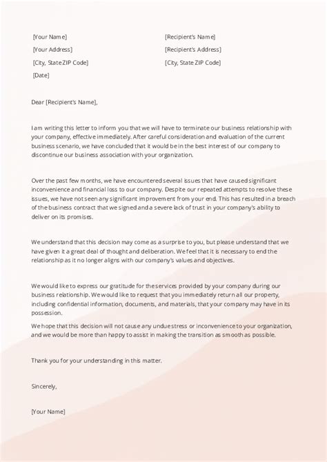 word template reject  terminate  business relationship letter