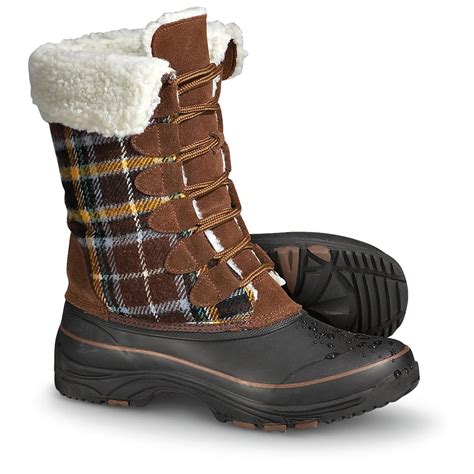 womens khombu highland pac boots brown plaid  winter snow boots  sportsmans guide