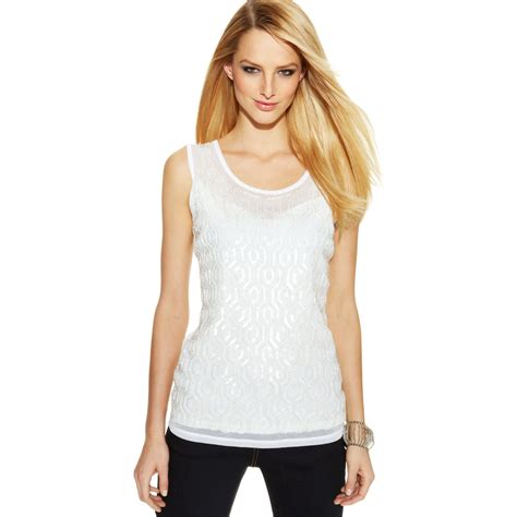 Inc International Concepts Sleeveless Embellished Tank Top In White Lyst